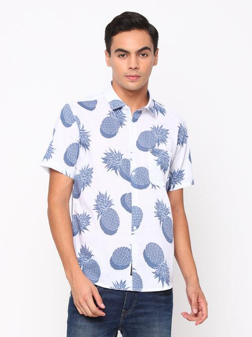 Slim Fit White Printed Shirt