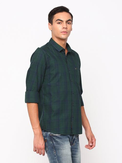 Slim Fit Green Check Shirt Long Sleeve