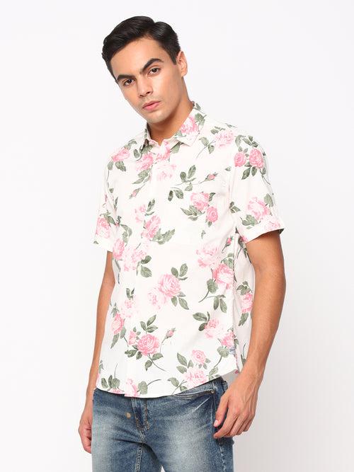 Slim Fit White Printed Shirt