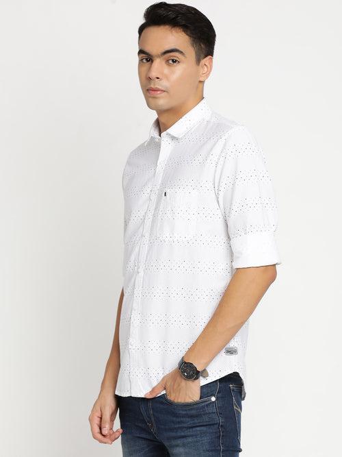 Slim Fit White Printed Shirt