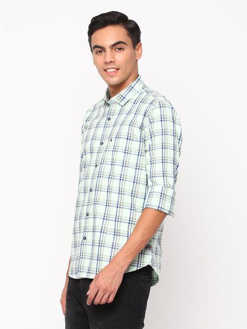 Slim Fit Light Green Check Shirt