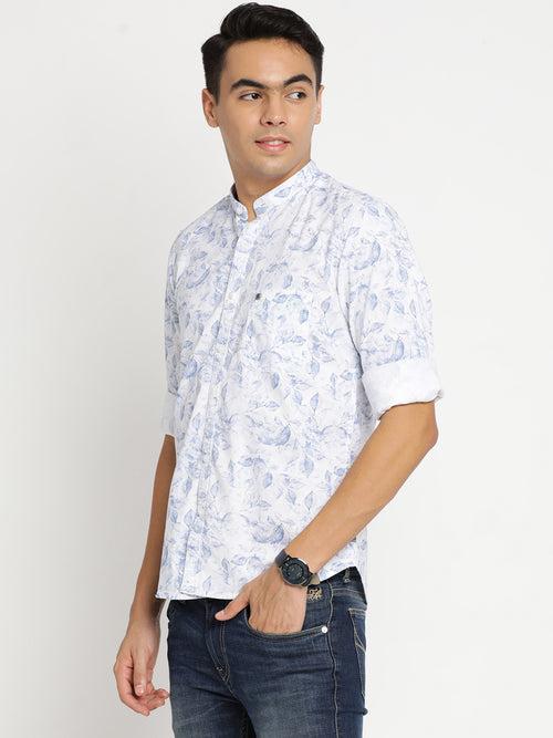 Slim Fit White Printed Shirt