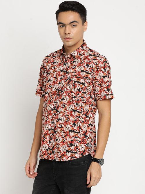 Slim Fit Black Printed Shirt Half Sleeve