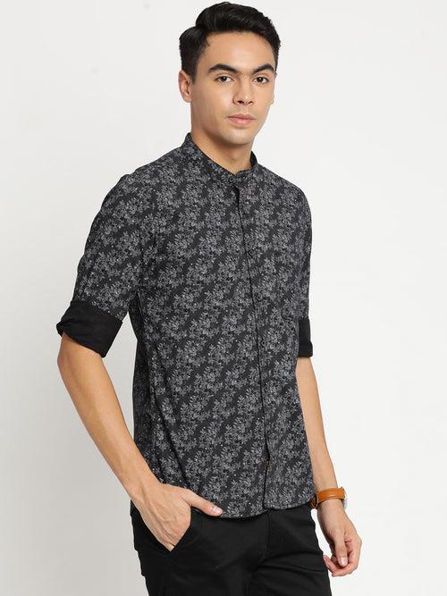 Slim Fit Black Printed Shirt