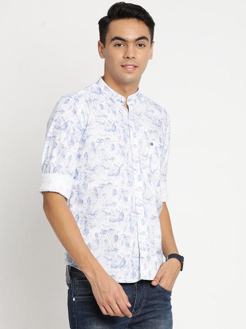 Slim Fit White Printed Shirt