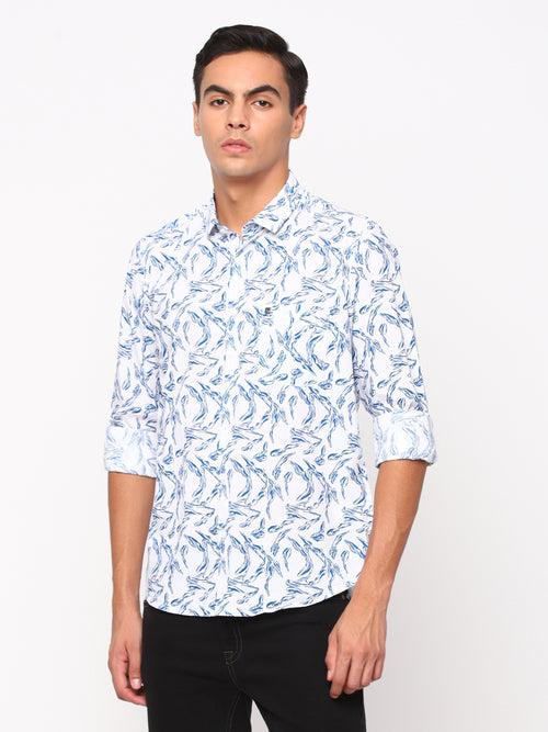 Slim Fit White Printed Shirt full sleeve