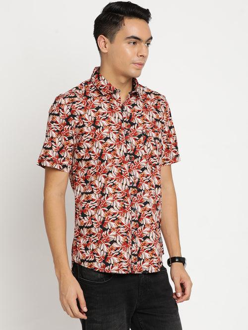 Slim Fit Black Printed Shirt Half Sleeve