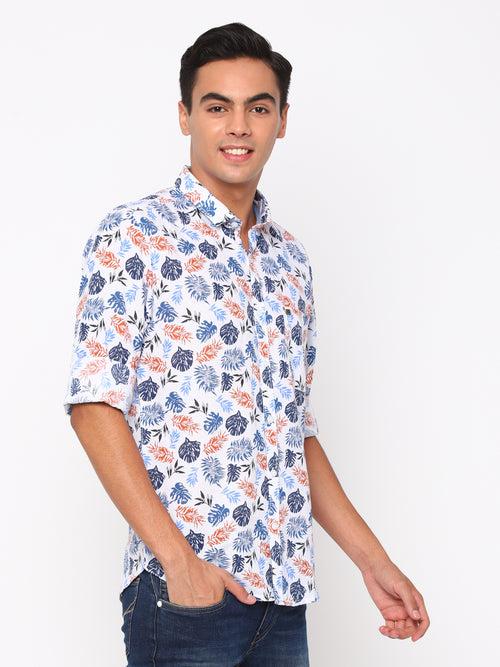 Slim Fit White Printed Shirt Full Sleeve