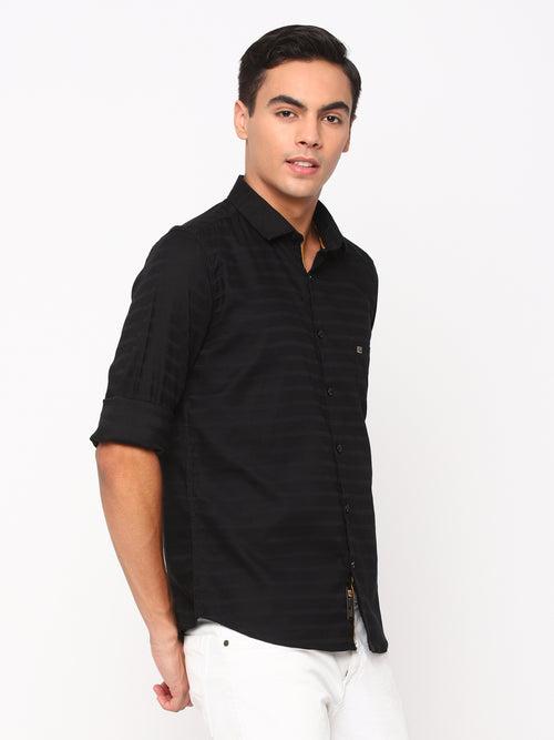 Slim Fit Black shirt with jacquard self pattern