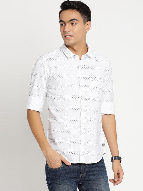 Slim Fit White Printed Shirt