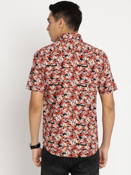 Slim Fit Black Printed Shirt Half Sleeve