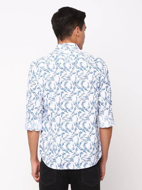 Slim Fit White Printed Shirt full sleeve