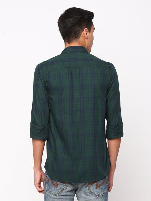 Slim Fit Green Check Shirt Long Sleeve