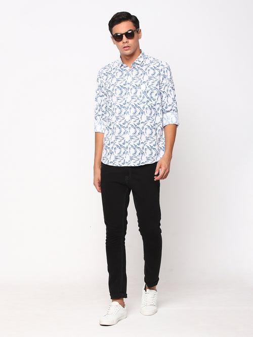 Slim Fit White Printed Shirt full sleeve