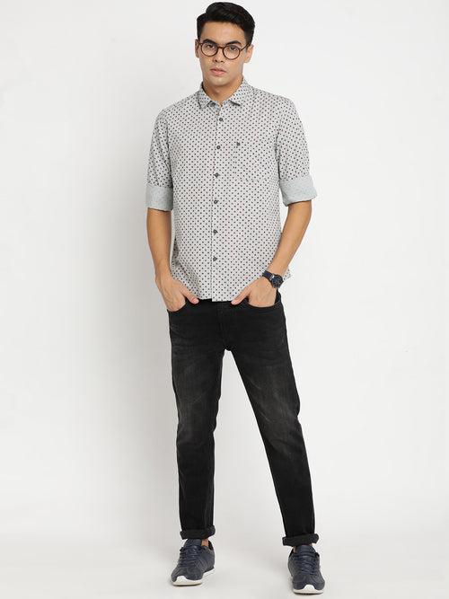 Slim Fit Grey Printed Shirt