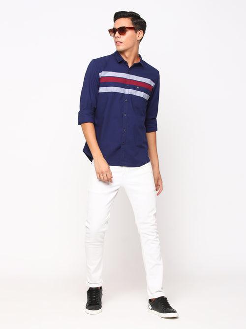 Slim Fit Dark Blue Stripes Shirt