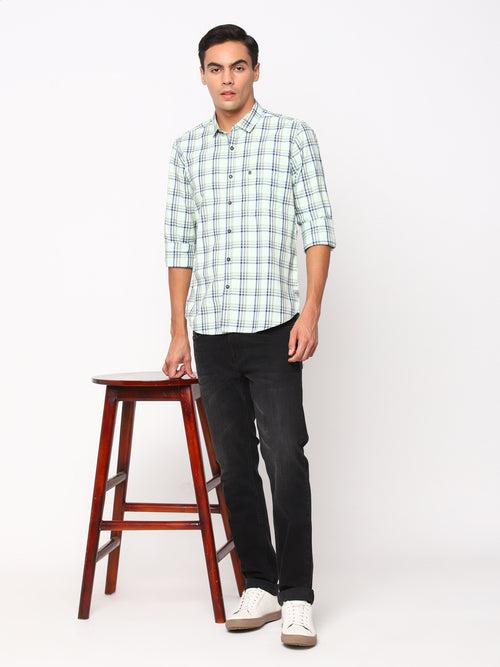 Slim Fit Light Green Check Shirt