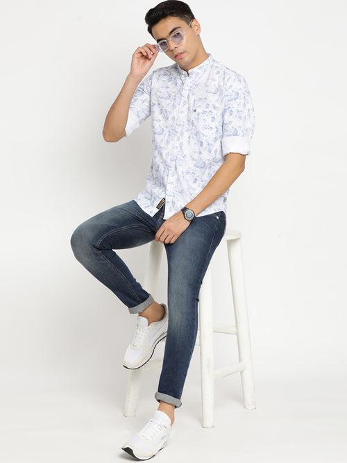 Slim Fit White Printed Shirt