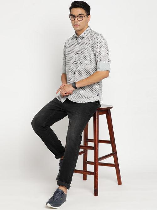 Slim Fit Grey Printed Shirt