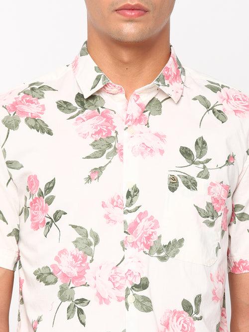 Slim Fit White Printed Shirt