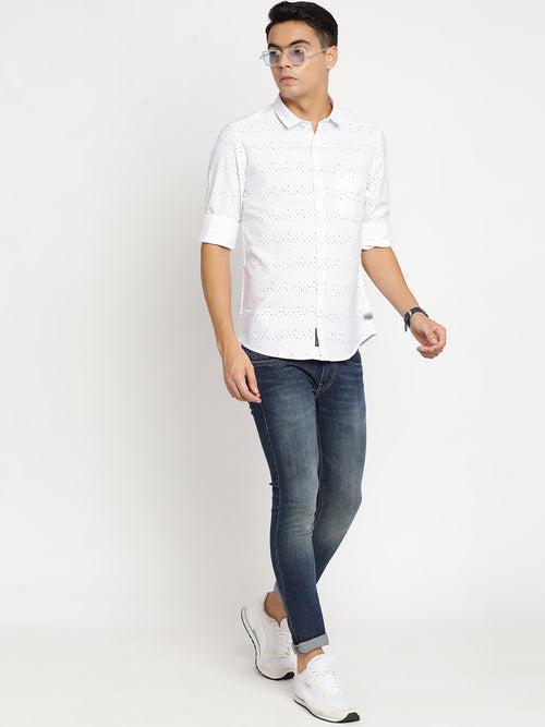 Slim Fit White Printed Shirt