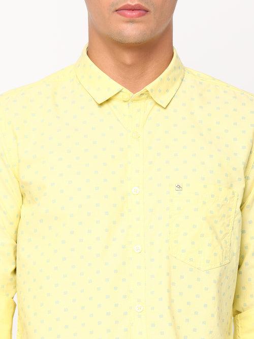 Slim Fit Yellow Printed Shirt