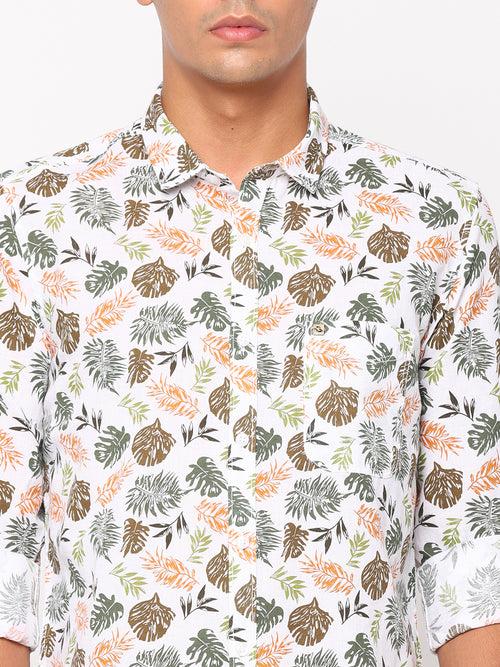 Slim Fit White Printed Shirt