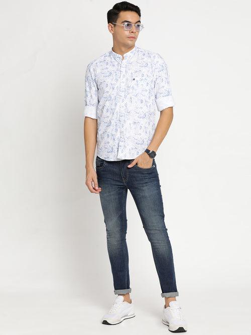 Slim Fit White Printed Shirt