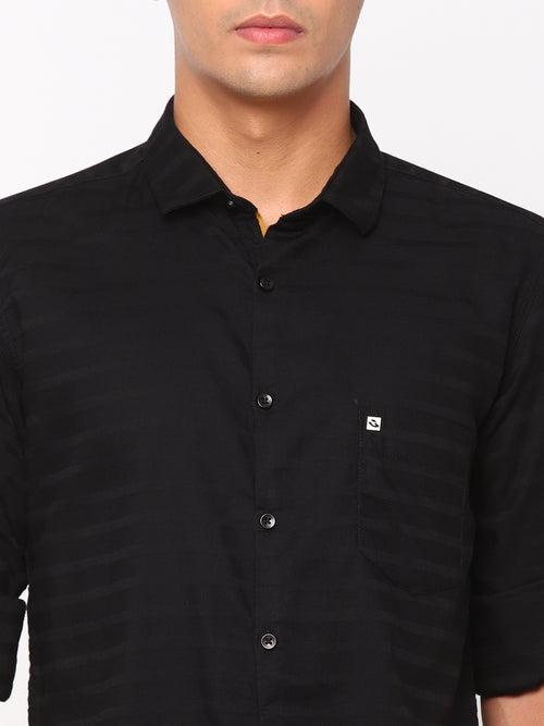 Slim Fit Black shirt with jacquard self pattern