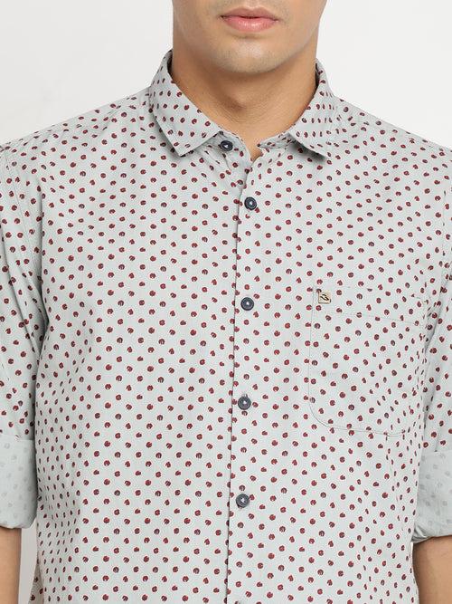 Slim Fit Grey Printed Shirt