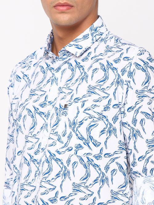 Slim Fit White Printed Shirt full sleeve