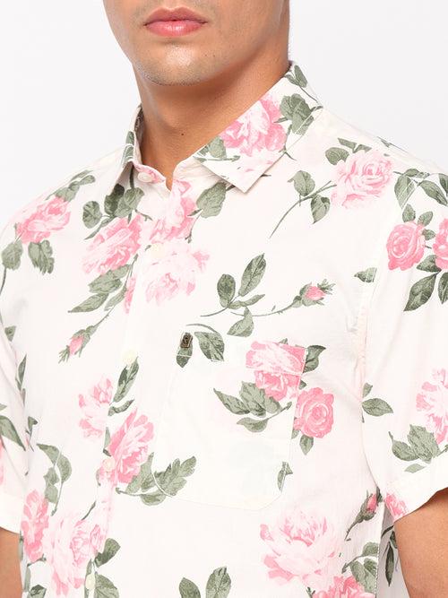 Slim Fit White Printed Shirt