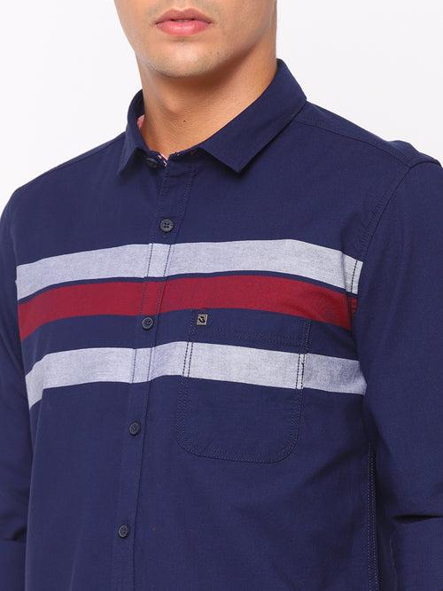 Slim Fit Dark Blue Stripes Shirt