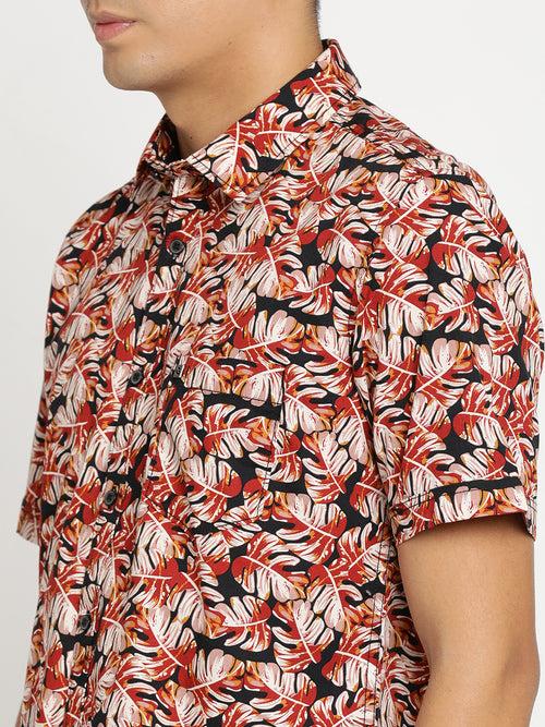 Slim Fit Black Printed Shirt Half Sleeve