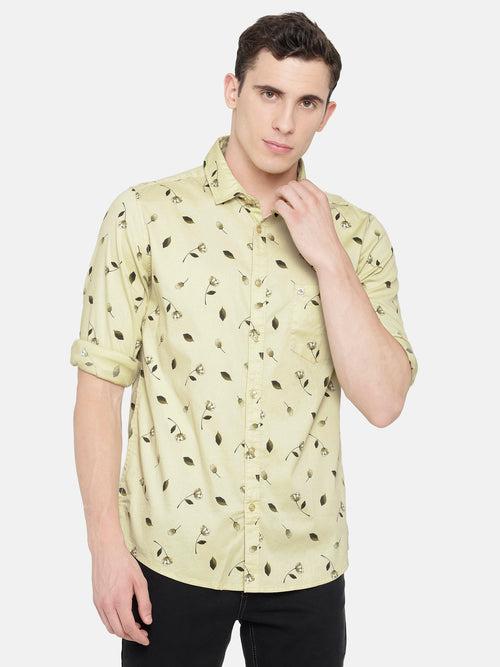 Slim Fit Light Yellow Printed Shirt