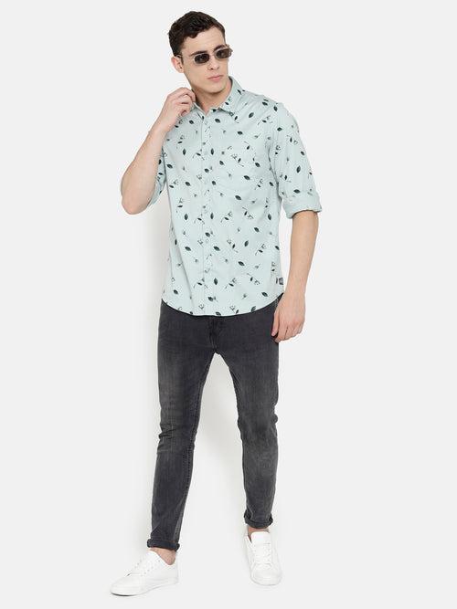 Light Aqua Blue Printed Shirt