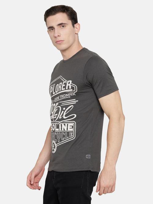 Charcoal Grey Chest Printed T-Shirt