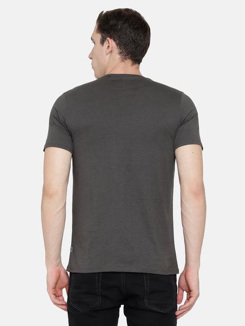 Charcoal Grey Chest Printed T-Shirt