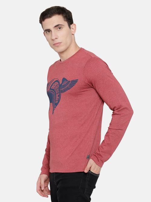 Red Chest Printed T-Shirt -Full Sleeve