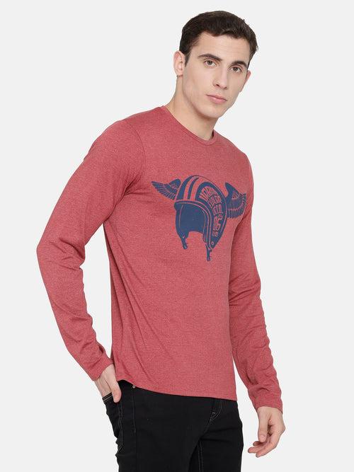 Red Chest Printed T-Shirt -Full Sleeve