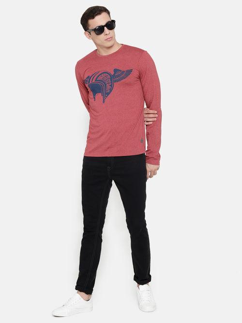 Red Chest Printed T-Shirt -Full Sleeve