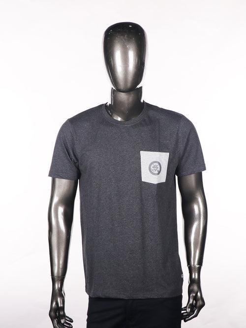 Slim Fit Dark Grey Melange T Shirt with pocket