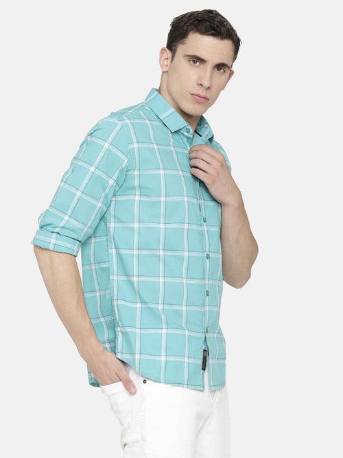 Slim Fit Aqua Green Check Shirt