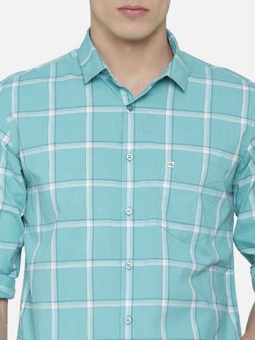 Slim Fit Aqua Green Check Shirt