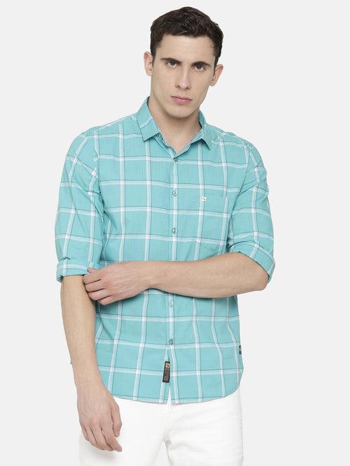 Slim Fit Aqua Green Check Shirt