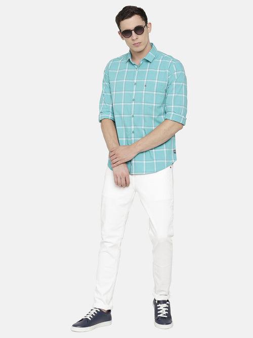 Slim Fit Aqua Green Check Shirt