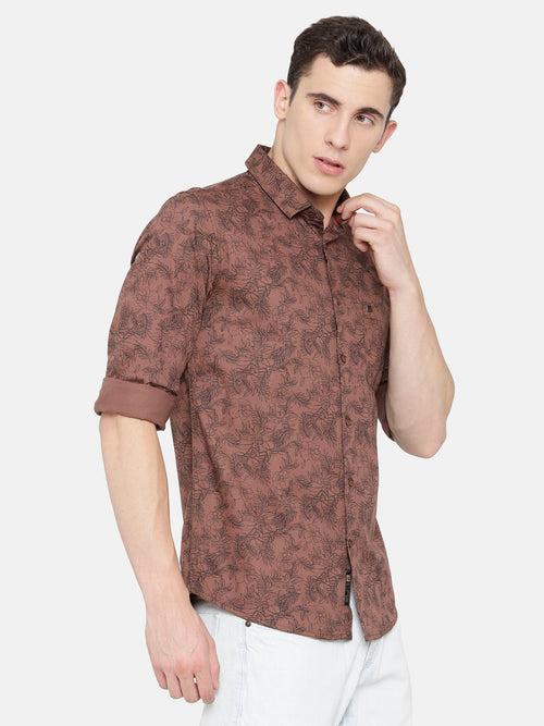 Slim Fit Brown Floral Printed Smart Shirt