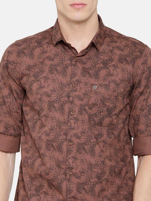 Slim Fit Brown Floral Printed Smart Shirt