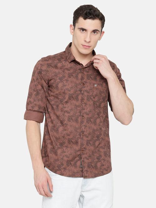 Slim Fit Brown Floral Printed Smart Shirt