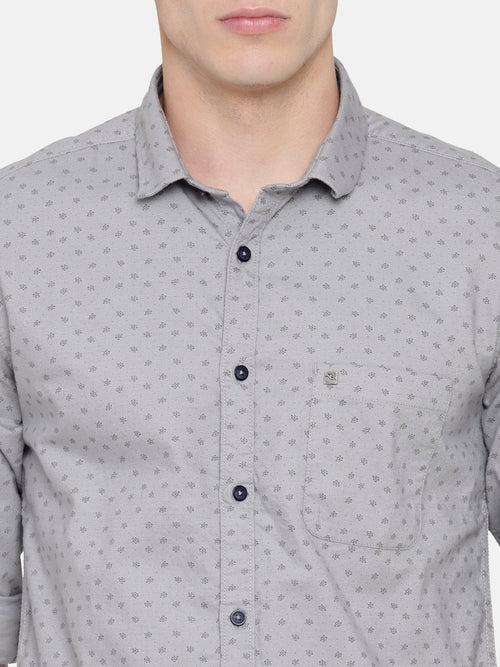 Slim Fit Grey Oxford Printed Shirt
